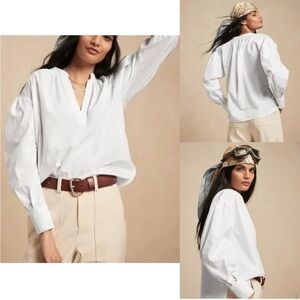 Banana Republic Poplin Bishop-Sleeve Top Black